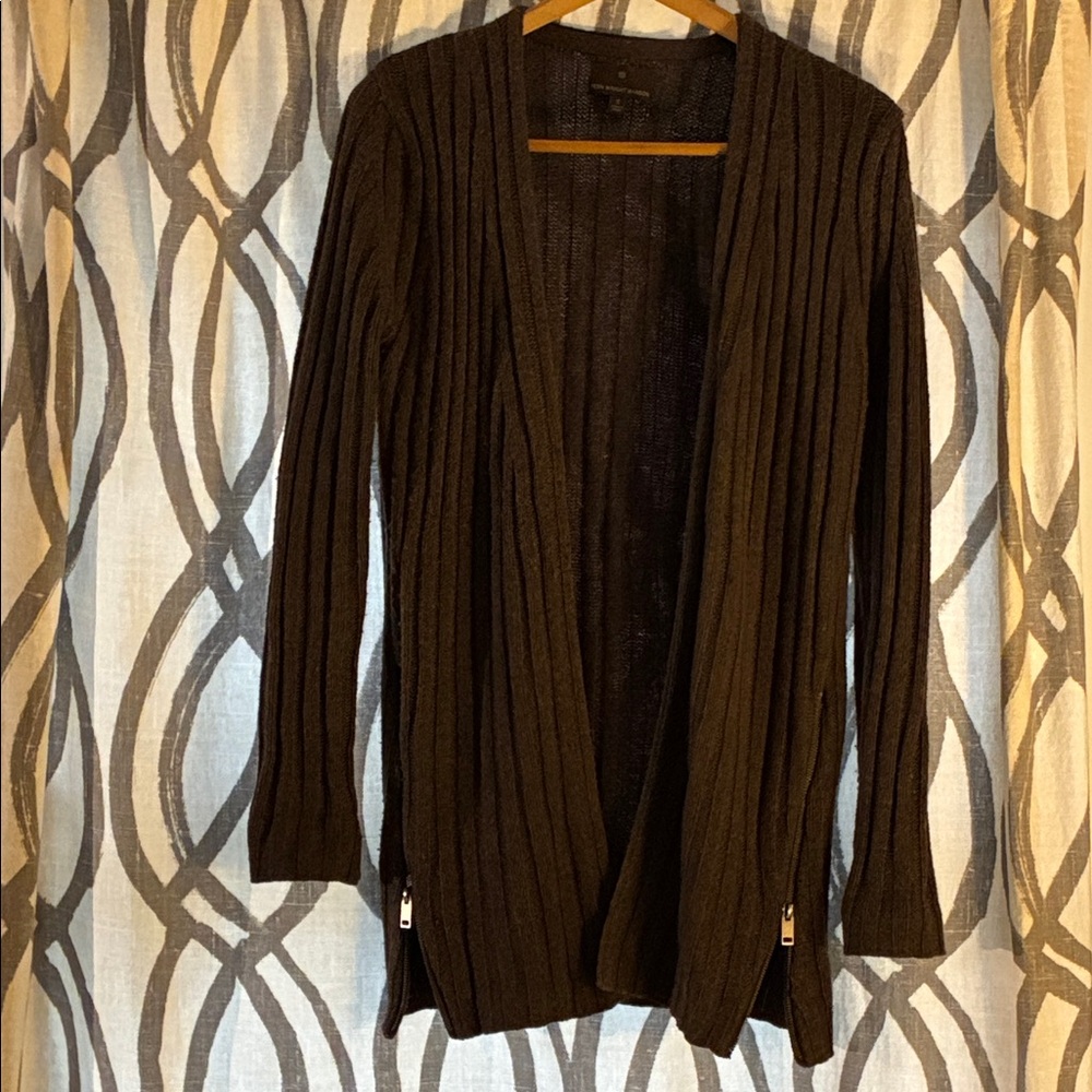 Fenn Wright Manson Brown Ribbed Cardigan with Zipper Detail